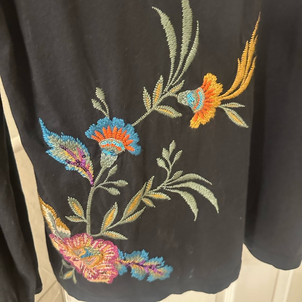 Johnny Was Embroidered Floral Long-Sleeve Top - Black and floral - Picture 6 of 11